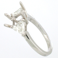 14K  3-Stone Semi Mount Engagement Ring 0.67 Cts with Trillian Shaped Accent Stones