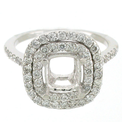 14K Double Halo Semi Mount Engagement Ring Setting 0.94 Cts