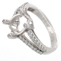 14k Vintage Style Split Shank Semi-Mount Diamond Engagement Ring 0.74 Ctw