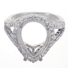 14k Split Shank Pear Halo Semi-Mount Diamond Ring 1.31 Cts