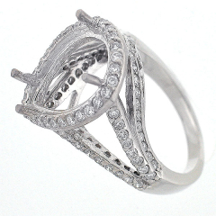 14k Split Shank Pear Halo Semi-Mount Diamond Ring 1.31 Cts