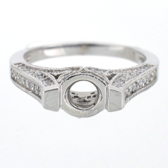 14k Vintage Style Semi-Mount Diamond Engagement Ring 0.77 Cts