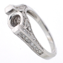 14k Vintage Style Semi-Mount Diamond Engagement Ring 0.77 Cts