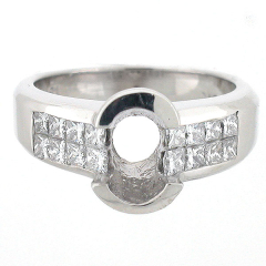 18k White Gold Semi Mount Diamond Ring 0.93 Cts with Invisible Setting