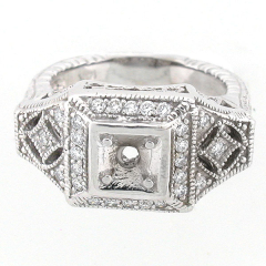 14k Antique Style Semi Mount Diamond Engagement Ring 0.45 Cts.