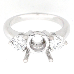 14K 3-Stone Semi Mount Diamond Engagement Ring 0.83 Cts