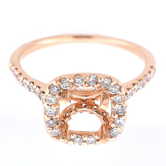 14k Rose Gold Semi Mount Diamond Halo Ring 0.67 Cts