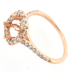 14k Rose Gold Semi Mount Diamond Halo Ring 0.67 Cts