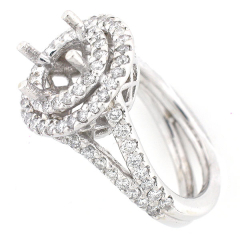 14k Split Shank Double Halo Diamond Semi-Mount  Ring 1.31 Cts