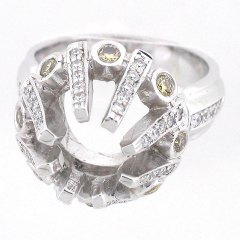14k White Gold  Semi Mount Fancy Yellow and White Diamond Ring 0.77 Cts