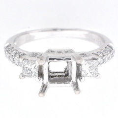 14K 3-Stone Semi Mount Diamond Engagement Ring 1.06 Cts