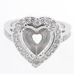 14k Vintage Style Heart Shaped Semi-Mount Diamond Ring 0.71 Cts