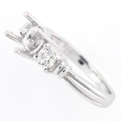 14k 3-Stone Semi Mount Diamond Engagement Ring 0.57 Cts