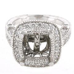 14k White Gold Antique Style Semi Mount Diamond Ring 1.37 Cts