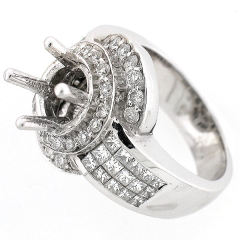 14k White Gold Semi Mount Diamond Ring 2.09 Cts